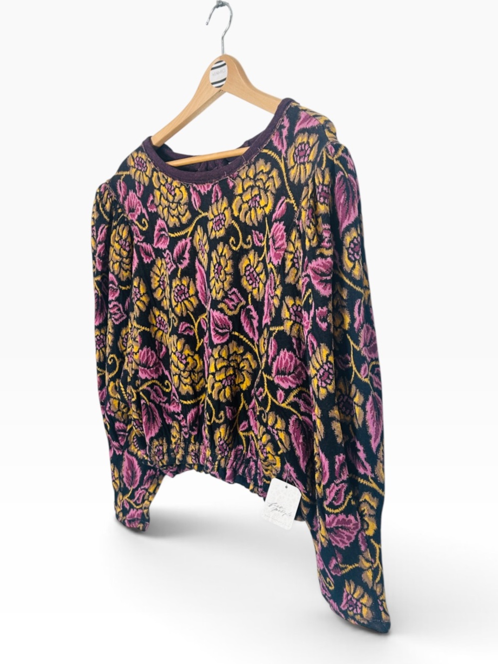 Free People Purple No Ordinary Top Floral Jacquard Cropped Cut Out Back Sweater - Picture 5 of 10